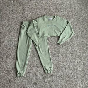 Warm Cropped SweatSuit Matching Co-ord Set / Sweat Shirt / Sweatpants Good Vibes